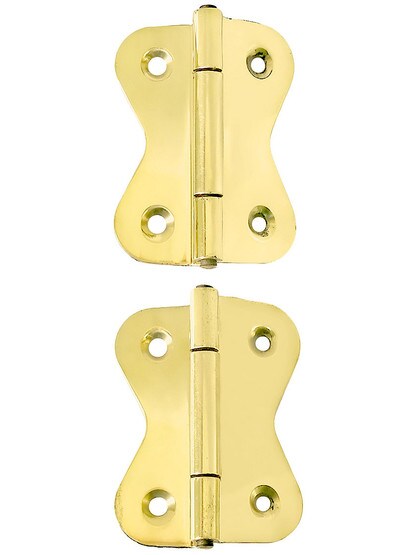 Pair of Large Solid-Brass Butterfly Offset Cabinet Hinges - 1 3/4 inch x 2 inch in Un-Lacquered Brass.